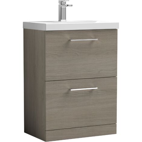 Nuie Arno Solace Oak Woodgrain 600mm 2 Drawer Vanity Unit and Mid Edge Ceramic Basin - ARN2533A (1/5)