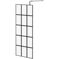 Colore 8mm Clear Glass Matt Black Crittall Frame 1950mm x 800mm Walk In Shower Screen including Support Bars and Retainer Feet