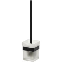 Colore Matt Black and Frosted Glass Wall Mounted Toilet Brush and Holder