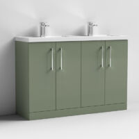 Nuie Arno Satin Green 1200mm 4 Door Vanity Unit and Double Polymarble Basins - ARN803C
