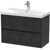 Nuie Havana Matt Metallic Slate 800mm Wall Hung 2 Drawer Vanity Unit and Thin Edge Ceramic Basin - HAV2606D