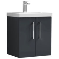 Nuie Arno Satin Soft Black 500mm Wall Hung 2 Door Vanity Unit and Thin Edge Ceramic Basin - ARN1421D