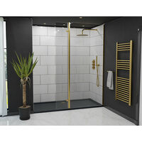 Colore 10mm Clear Glass Brushed Brass 2000mm x 300mm Walk In Hinged Return Shower Screen