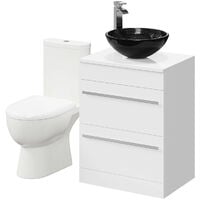 Saturn Gloss White 600mm 2 Drawer Vanity Unit and Toilet Suite - White