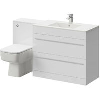 Select Gloss White 1400mm 2 Drawer Vanity Unit Toilet Suite - White
