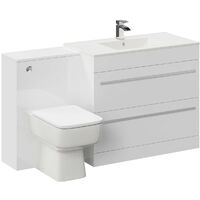 Select Gloss White 1400mm 2 Drawer Vanity Unit Toilet Suite - White