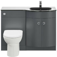 Venice Curved Black Glass 1100mm Right Hand Gloss Grey Vanity Unit Toilet Suite - Grey