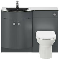 Venice Curved Black Glass 1100mm Left Hand Gloss Grey Vanity Unit Toilet Suite - Grey