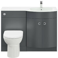 Venice Curved White Glass 1100mm Right Hand Gloss Grey Vanity Unit Toilet Suite - Grey