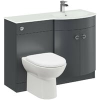 Venice Curved White Glass 1100mm Right Hand Gloss Grey Vanity Unit Toilet Suite - Grey