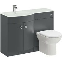 Venice Curved White Glass 1100mm Left Hand Gloss Grey Vanity Unit Toilet Suite - Grey