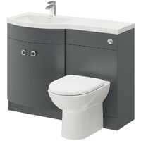 Paris Gloss Grey 1100mm Left Hand Curved 2 Door Vanity Unit Toilet Suite