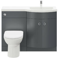 Paris Gloss Grey 1100mm Right Hand Curved 2 Door Vanity Unit Toilet Suite