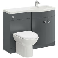 Paris Gloss Grey 1100mm Right Hand Curved 2 Door Vanity Unit Toilet Suite