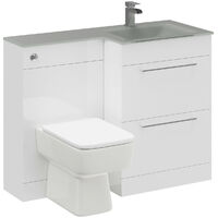 Venice Square Grey Glass 1100mm Right Hand 2 Drawer Gloss White Vanity Unit Toilet Suite - White