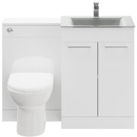Venice Mono Grey Glass 1100mm 2 Door Gloss White Vanity Unit Toilet Suite