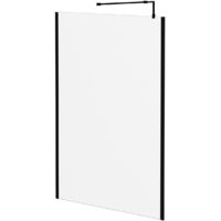 Colore 8mm Clear Glass Matt Black 1850mm x 1400mm Walk In Shower Screen including Wall Channel with End Profile and Support Bar
