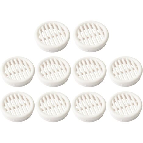 10x Griglia di ventilazione plastica tonda diametro installazione 35 mm totale 37 mm da incasso areazione dell'aria, Bianco