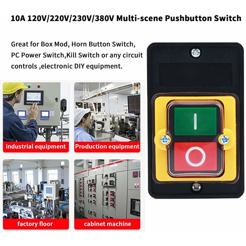 Pcs Machine Switch, Machine Pushbutton Switch Ac 220v / 380v 10a On / off  Interrupteur à bouton-poussoir, Interrupteur à bouton-poussoir, Commutateur  de moteur avec Du étanche