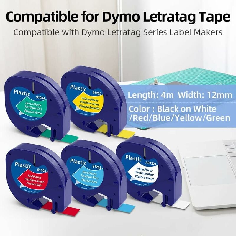Ruban d'étiquettes en plastique Dymo LT (91201) 12mm x 4m Noir sur