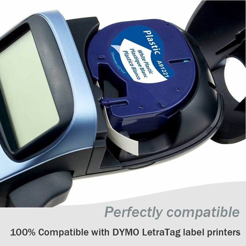Compatible Dymo Ruban d'Étiquettes pour Dymo LetraTag Ruban Plastique 12mm  x 4m Noir sur Blanc/Jaune/Rouge/Bleu/Vert, recharge Dymo Ruban pour Dymo  Letratag LT-110T LT-100H QX50 Letratag XR Toolive