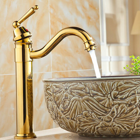 Robinet de salle de bain VILLEROY & BOCH Mitigeur lavabo 3 trous  VILLEROY ET BOCH Conum avec tirette Brushed Gold