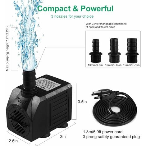 Pompe pour fontaine, bassin, étang jusqu'à 1500l/h 25W, 1.8m de refoulement