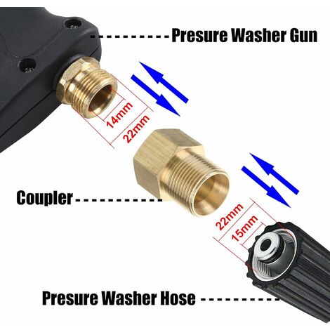 Adaptateur laiton nettoyeur haute pression M22 15mm ext. vers M22 14/15mm  int. - Connecteur flexible en