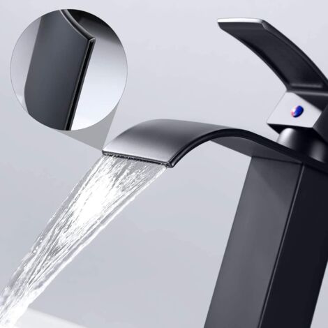 Robinet De Lavabo Carré HOMELODY – Noir Mat, Cascade, Pour Vasque à Poser