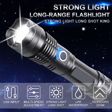 Acheter Lampe de poche LED la plus puissante, torche Rechargeable par USB,  haute puissance, lanterne à main longue portée pour le Camping