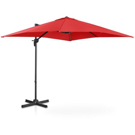 Hanging Parasol Cantilever Umbrella Garden Shade Rotatable Square 250cm Red