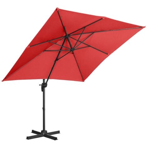Hanging Parasol Cantilever Umbrella Garden Shade Rotatable Square 250cm Red