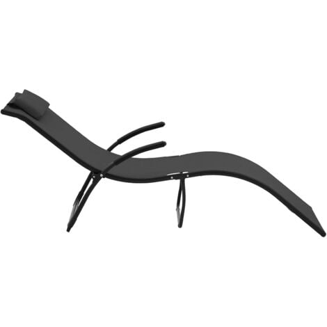 Sunbed Deck Chair Outdoor Wave Shape Patio Chaise Lounge Folding Black ...