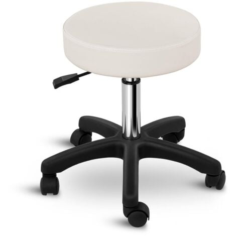Work Stool Rolling Swivel Stool Padded Pvc Seat 5 Wheels Adjustable Height Beige