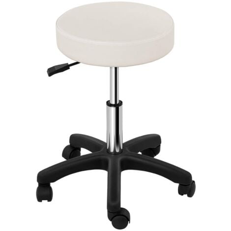 Work Stool Rolling Swivel Stool Padded Pvc Seat 5 Wheels Adjustable Height Beige
