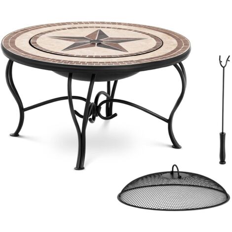 Garden Fire Pit with Grill & Cover Spark Screen Fire Bowl Patio Table Ø 76 cm