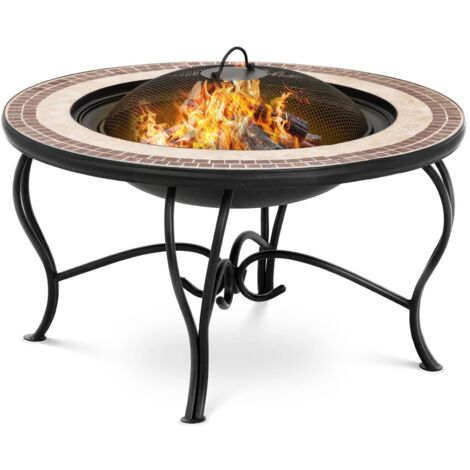 Garden Fire Pit with Grill & Cover Spark Screen Fire Bowl Patio Table Ø 76 cm