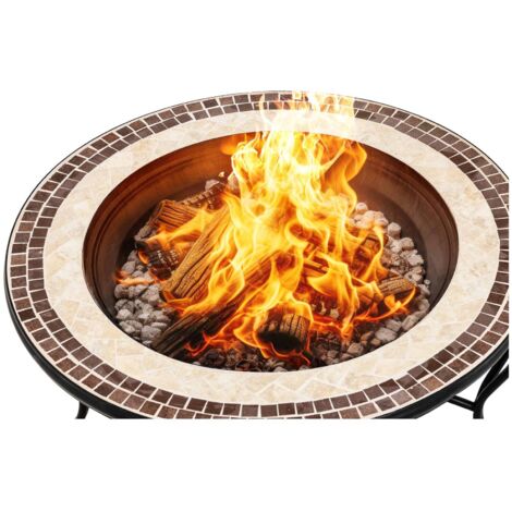 Garden Fire Pit with Grill & Cover Spark Screen Fire Bowl Patio Table Ø 76 cm