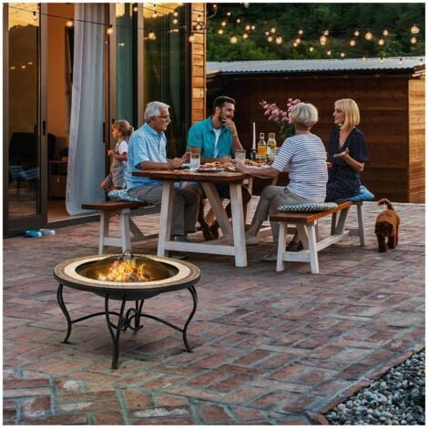 Garden Fire Pit with Grill & Cover Spark Screen Fire Bowl Patio Table Ø 76 cm