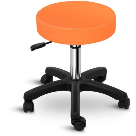 Work Stool Rolling Swivel Stool Padded Seat 5 Wheels Adjustable Height Orange