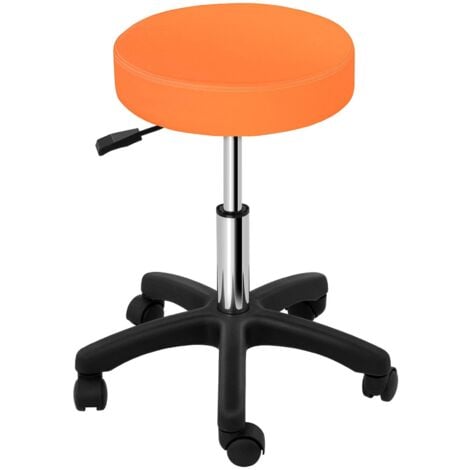 Work Stool Rolling Swivel Stool Padded Seat 5 Wheels Adjustable Height Orange