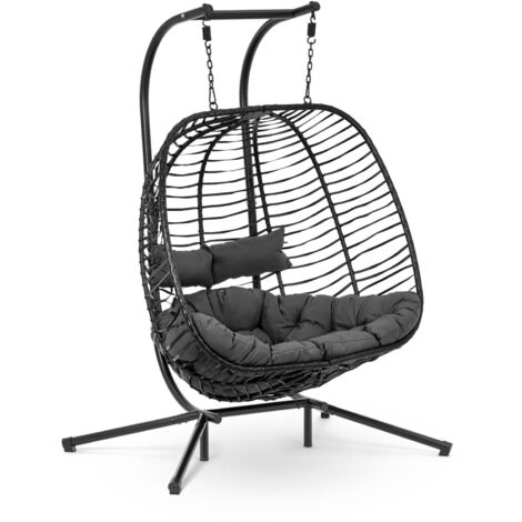 Outdoor Hanging Chair with Stand - for two people - foldable seat - black/grey
