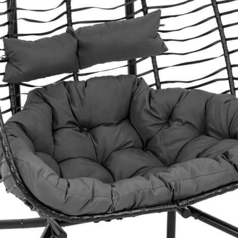 Outdoor Hanging Chair with Stand - for two people - foldable seat - black/grey