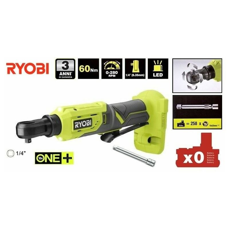 R18RW3-0 - CRICCHETTO 18V CON ATTACCO 3-8'' QUADRO, TESTA