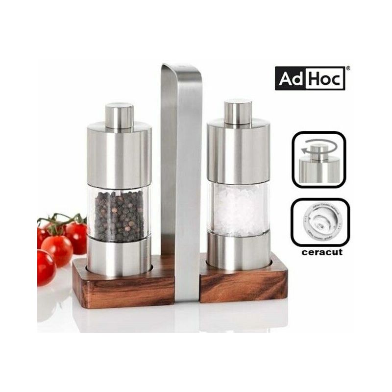 SET MACINA SALE E PEPE IN ACCIAIO INOX CON SUPPORTO IN LEGNO DI ACACIA ADHOC