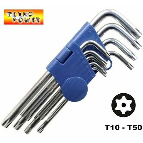 CHIAVI TORX LUNGHE AD ELLE CON FORO SET 9 PEZZI T10 - T50 ACCIAIO