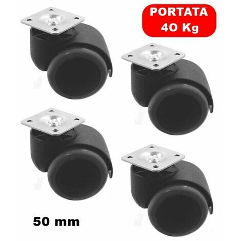 RUOTA PER CASSETTIERE Ø50mm PORTATA 40kg NYLON GOMMA GRIGIA SUPPORTO A  STAFFA FISSA