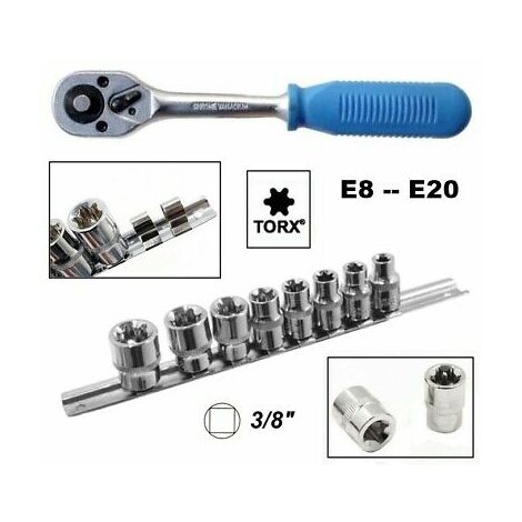 SET 8 CHIAVI A BUSSOLA TORX FEMMINA TIPO E DA 3/8 CHROME VANADIUM