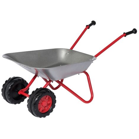 Rolly Toys 271849 Carretilla metálica, con 2 neumáticos delanteros dobles y mangos de plástico, color rojo/gris
