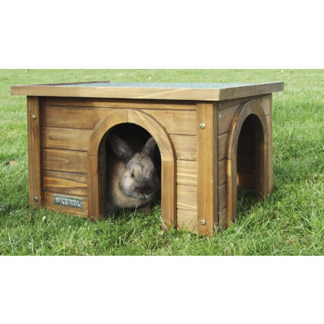 Casa para roedores Kerbl para conejos (casa de abeto, con techo bituminoso resistente a la intemperie, dos entradas para el cuidado de las especies, adecuada para recintos al aire libre, refugio para 
